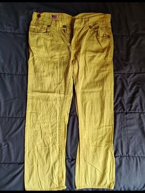 True Religion Yellow Jeans with Iconic Logo Tag